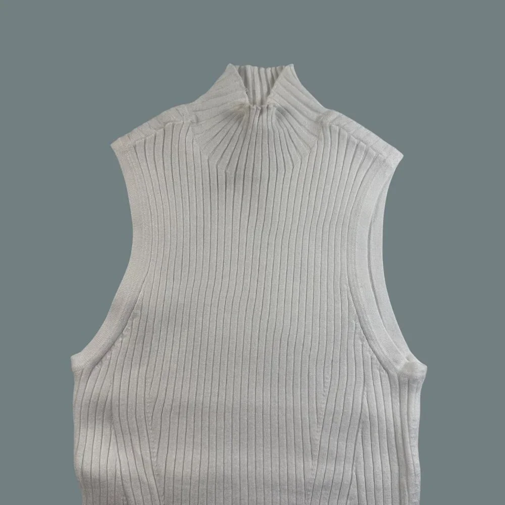Madewell Tank Sweater White Knit Ribbed  Sleeveless Mock Neck Sleeveless Top XXS - Picture 11 of 13